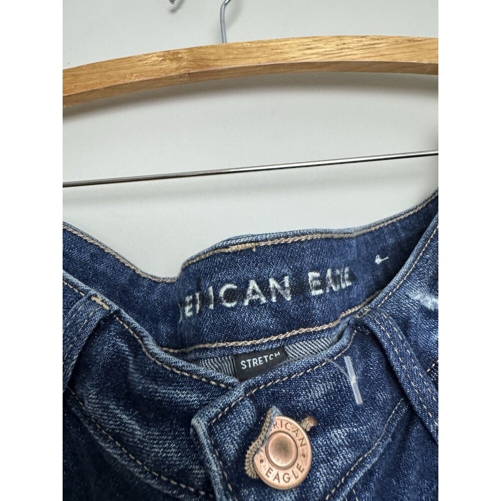 American Eagle Women’s Tomgirl Jeans Denim Size 14R Dark Wash Distressed Cotton - Picture 6 of 8